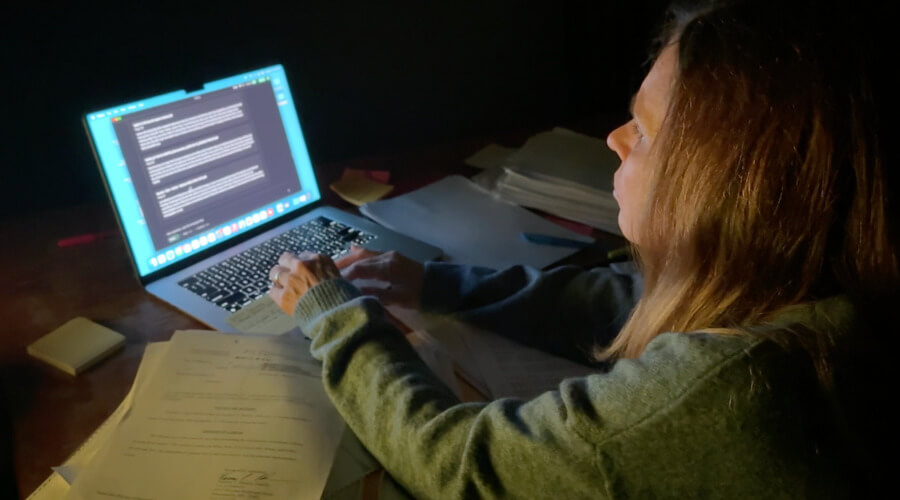Lawyer working late with documents